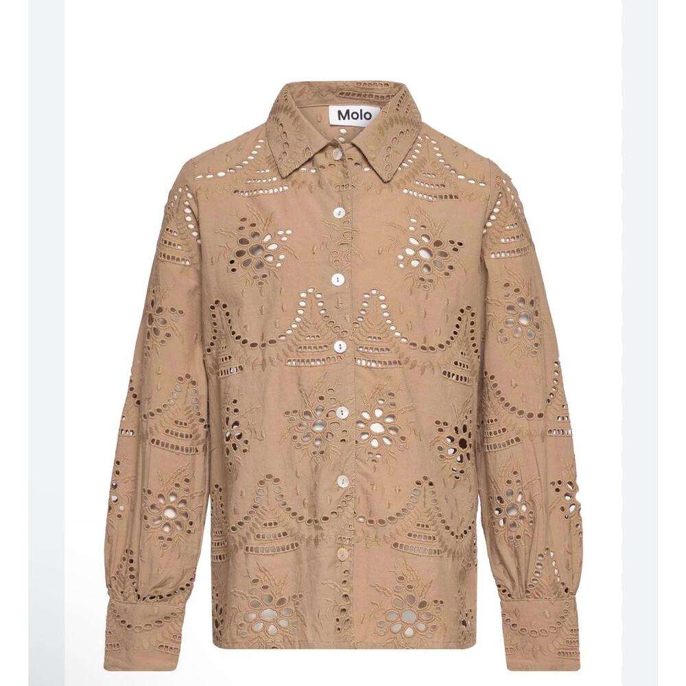 MOLO Runa Eyelet Button Down Blouse Moth Grey sz 170/176 women S